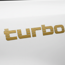Load image into Gallery viewer, Gold Turbo sticker white door panel overcast
