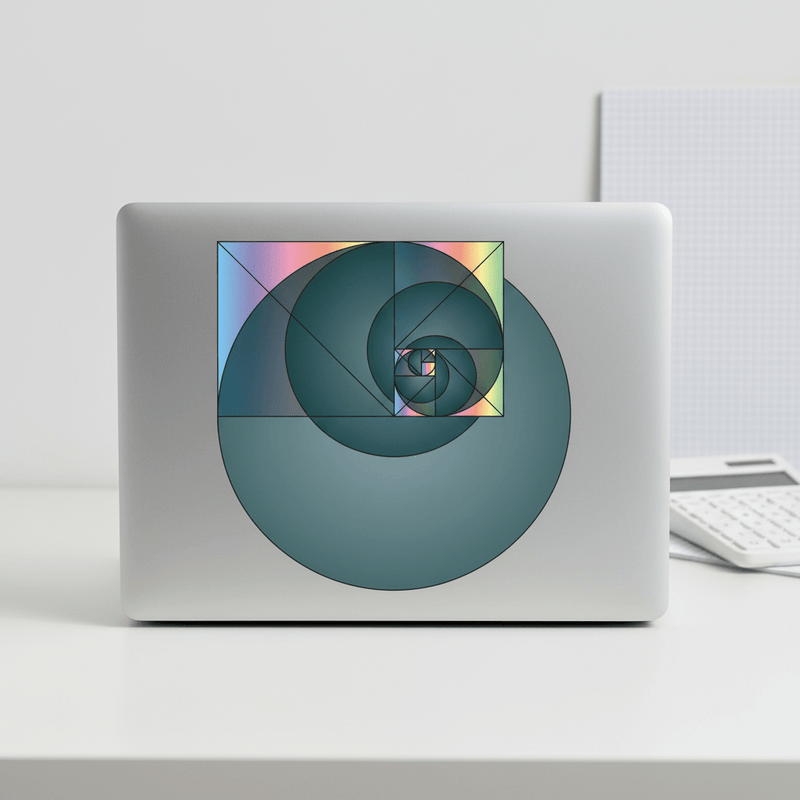 Golden Ratio Fibonacci spiral math sticker on laptop