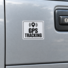 Load image into Gallery viewer, GPS Tracking Sticker on a silver ute canopy access door
