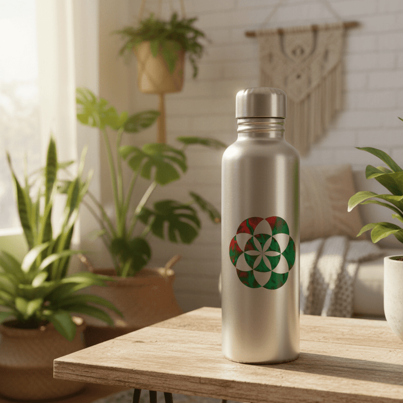 Green Flower of Life on water bottle