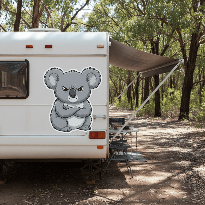 Grumpy Koala on Caravan