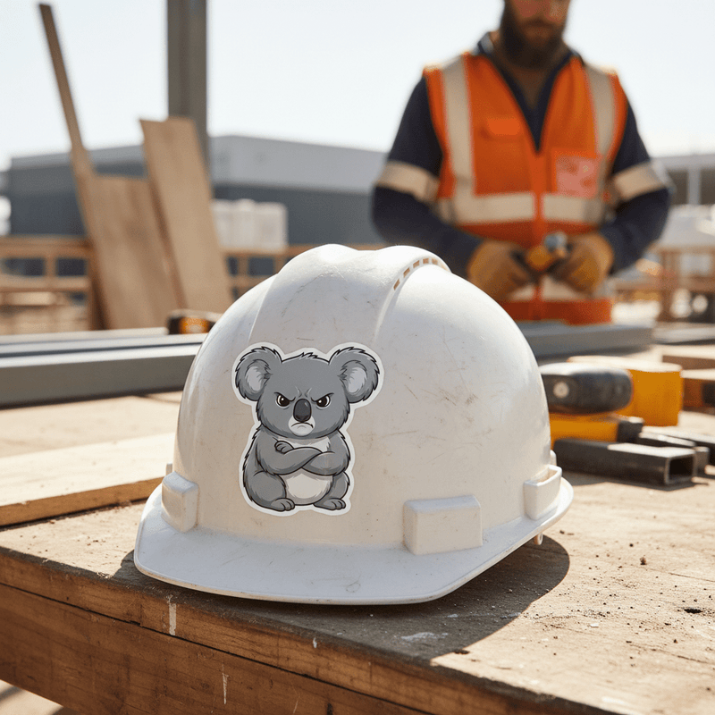 Grumpy Koala on Hard Hat