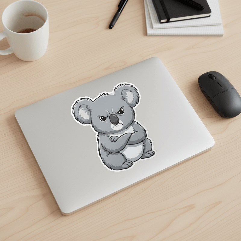 Grumpy Koala on Laptop
