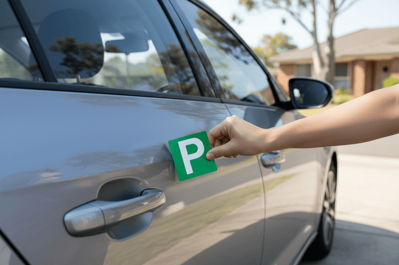 Hand Placing Green P Plate