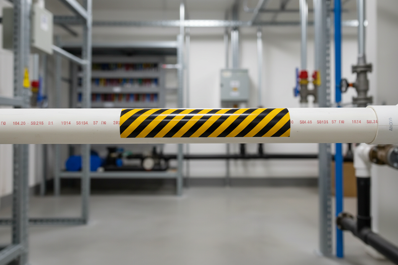 Hazardous marker on white PVC pipe