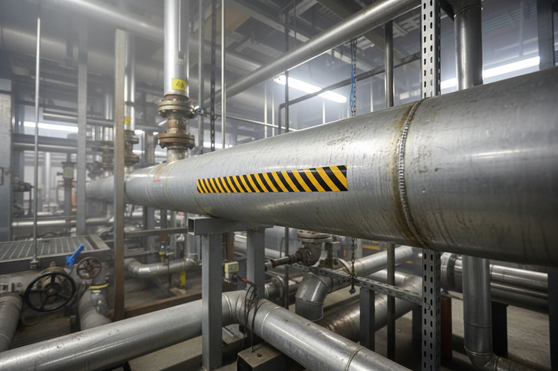 Hazardous pipe marker on steel pipe