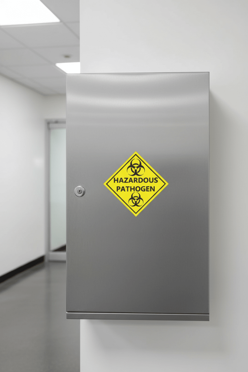 HAZMAT sticker on mechanical services cabinet