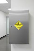 Load image into Gallery viewer, HAZMAT sticker on mechanical services cabinet

