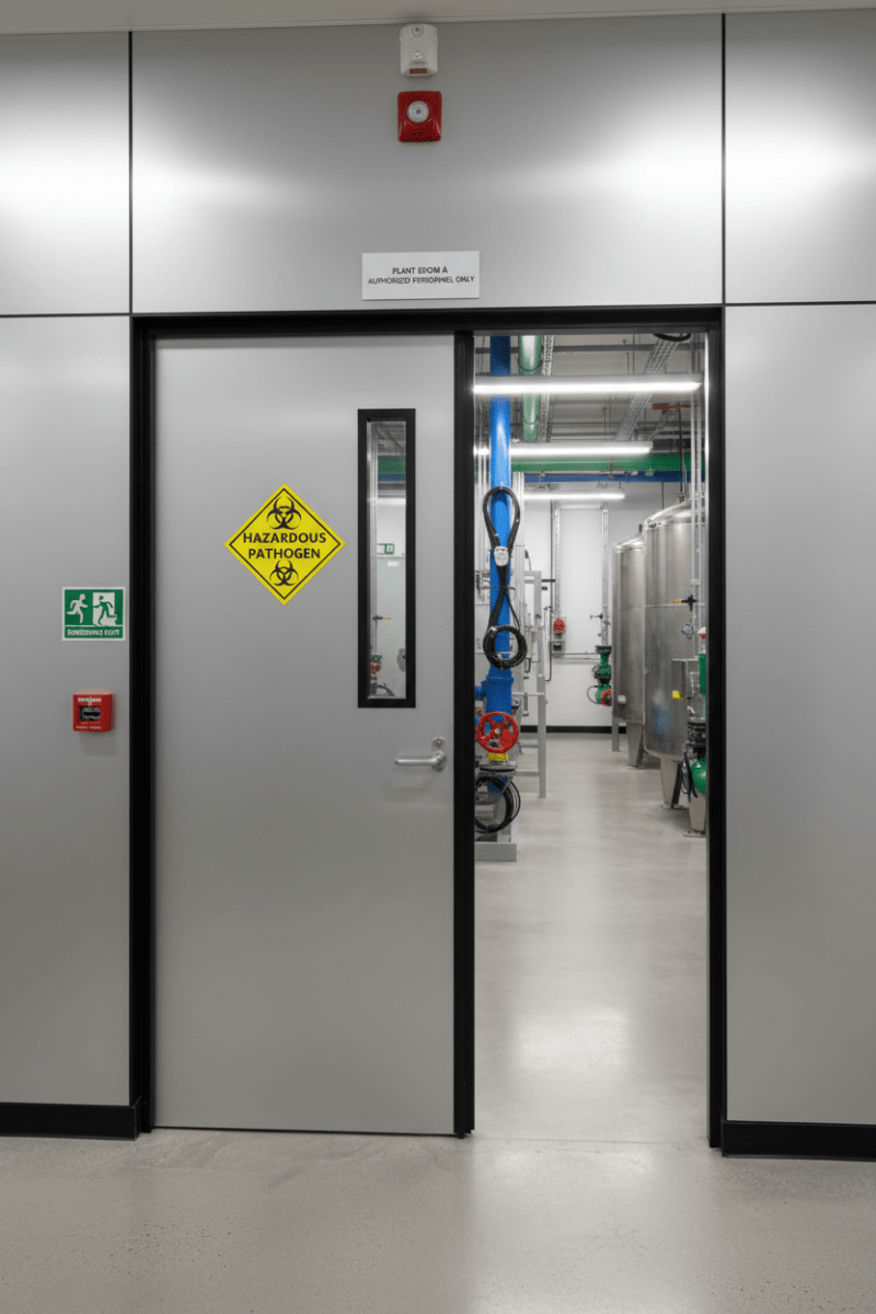 HAZMAT sticker on plant room door