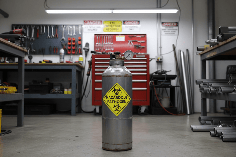 HAZMAT sticker on refrigerant cylinder