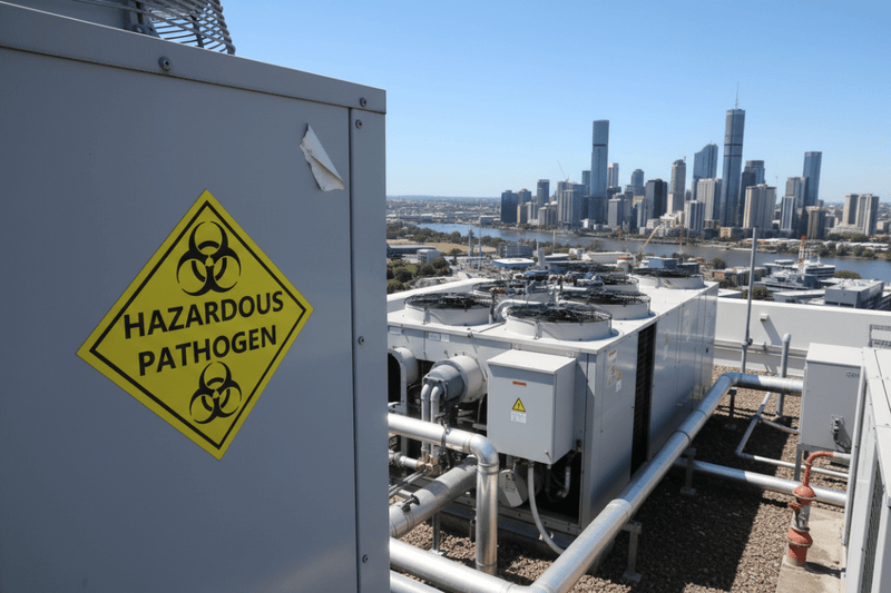 HAZMAT sticker on rooftop chiller unit