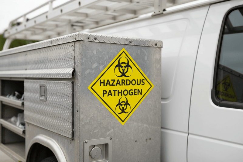 HAZMAT sticker on service van toolbox
