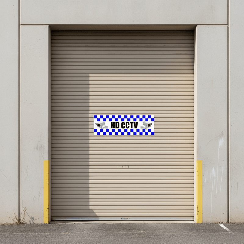 HD CCTV sticker on warehouse entrance