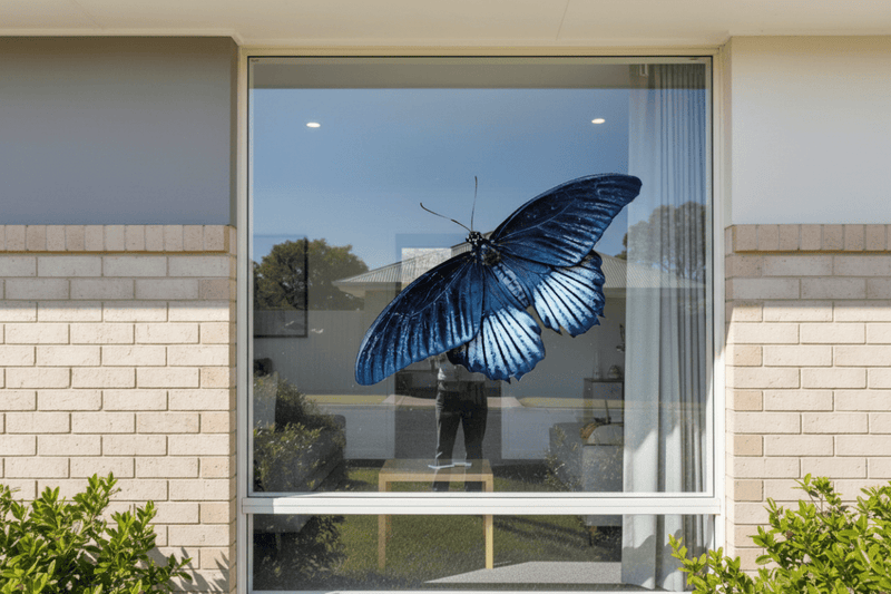 Home exterior window blue butterfly