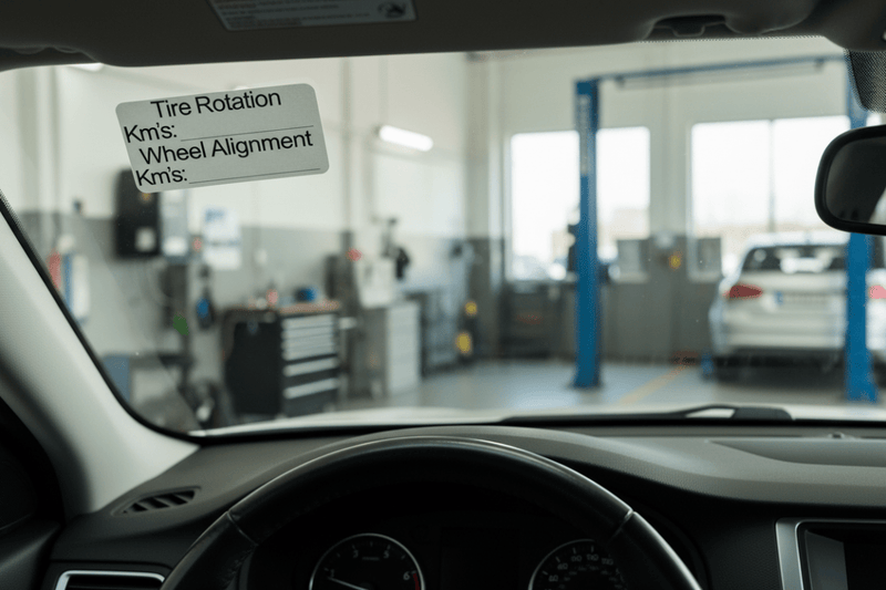 Inside Car Windscreen Tire Rotation & Wheel Alignment Stickers