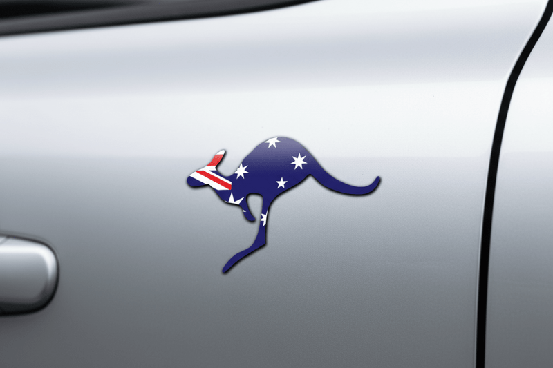 Kangaroo sticker on car door close-up