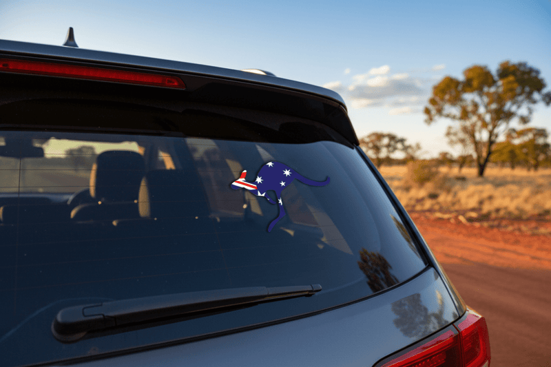 Kangaroo sticker on car window