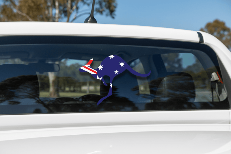 Kangaroo sticker on ute rear window