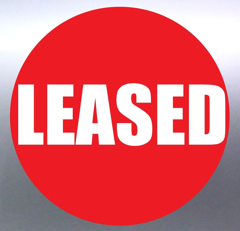 Red circle with 'LEASED' text on a gray background decal