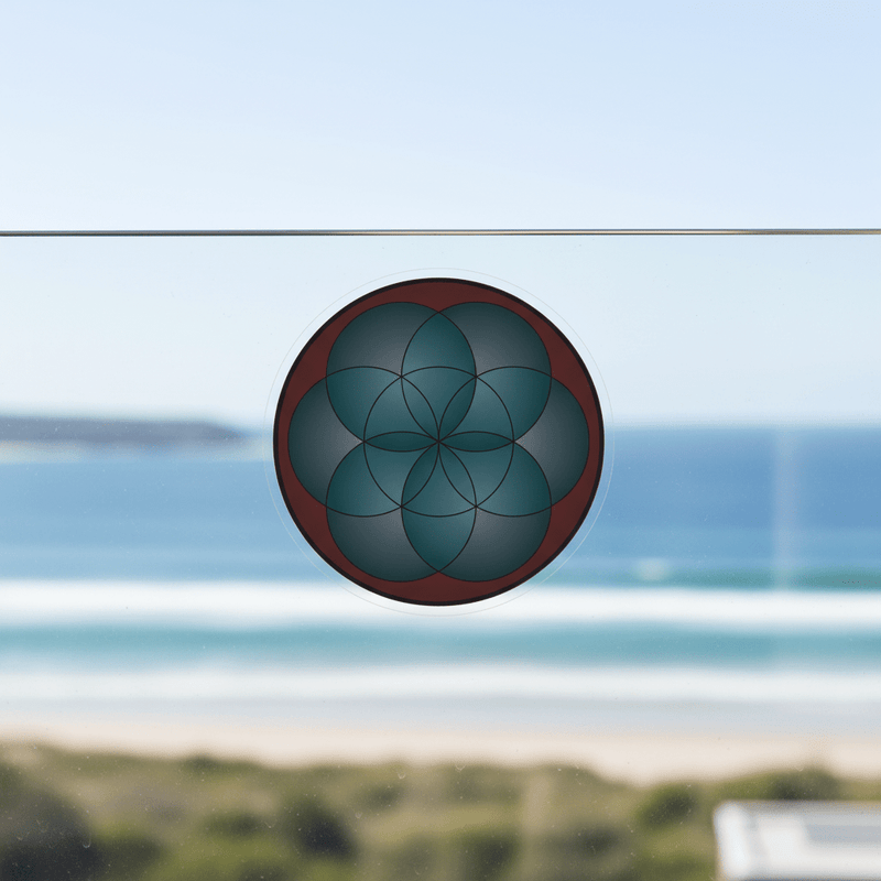 Life Mandala clear glass sticker with coastal view