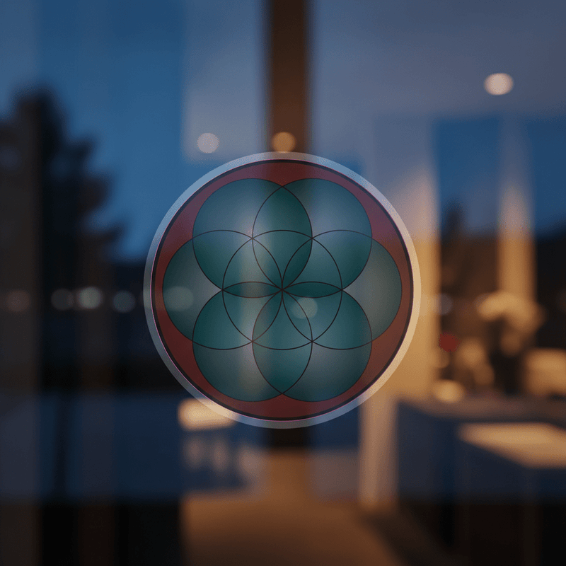 Life Mandala clear window sticker in evening light