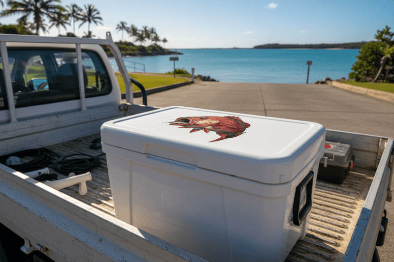 mangrove jack sticker On an Esky