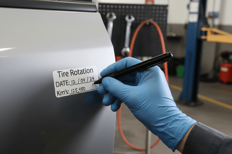 Mechanic filling out sticker