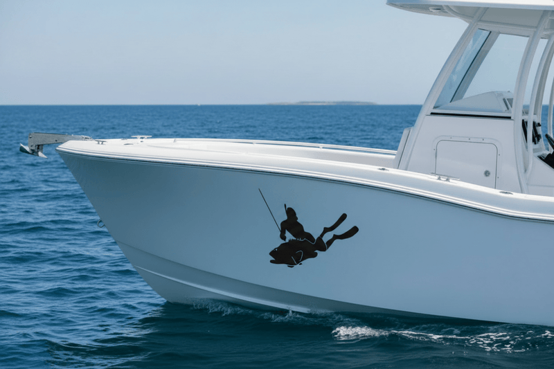 Medium Black Sticker on White Boat