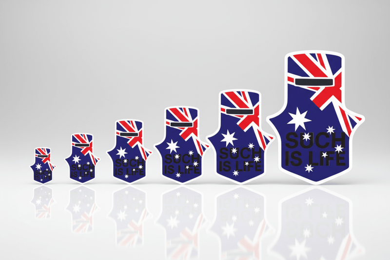 Multiple Ned Kelly sticker sizes