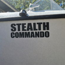 Load image into Gallery viewer, custom boat name Decal on the side of a boat with 'Stealth Commando' text

