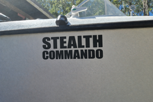 Load image into Gallery viewer, custom boat name Decal on the side of a boat with 'Stealth Commando' text
