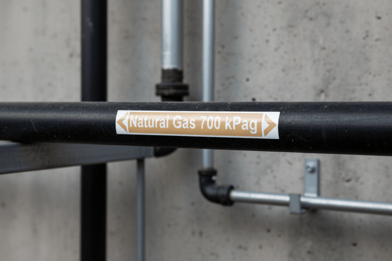 Natural Gas pipe marker on black steel pipe