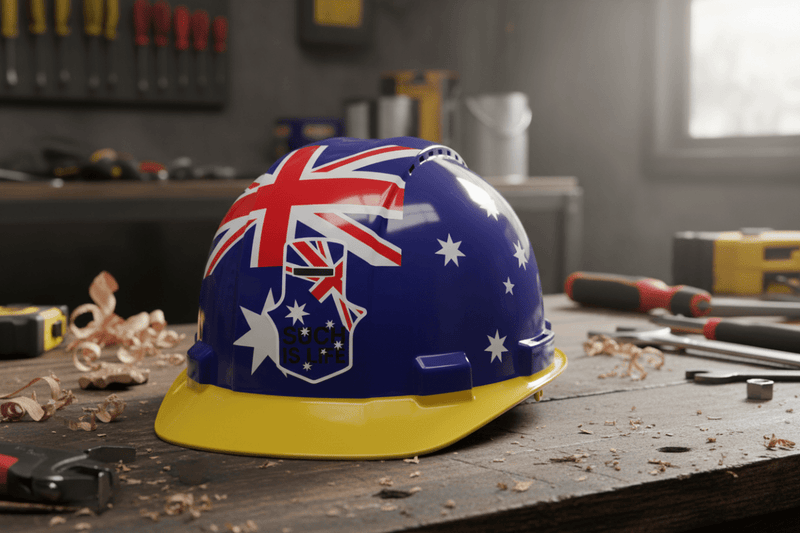 Ned Kelly sticker on hard hat