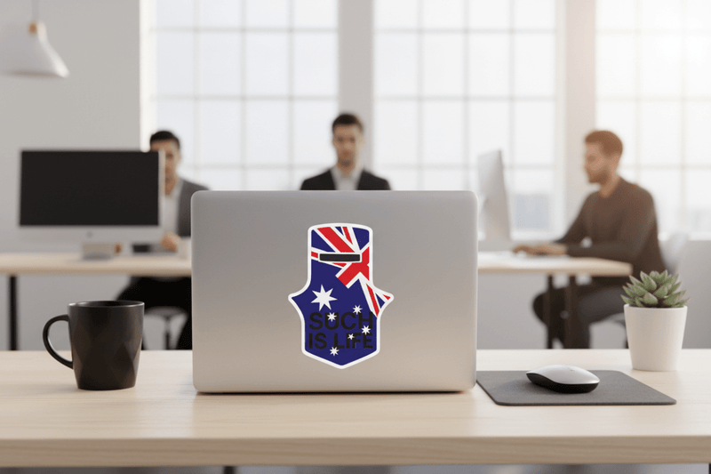 Ned Kelly sticker on laptop