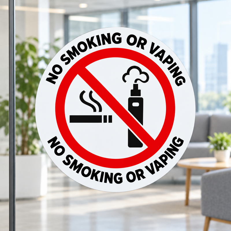 No smoking or vaping sticker in an office common area
