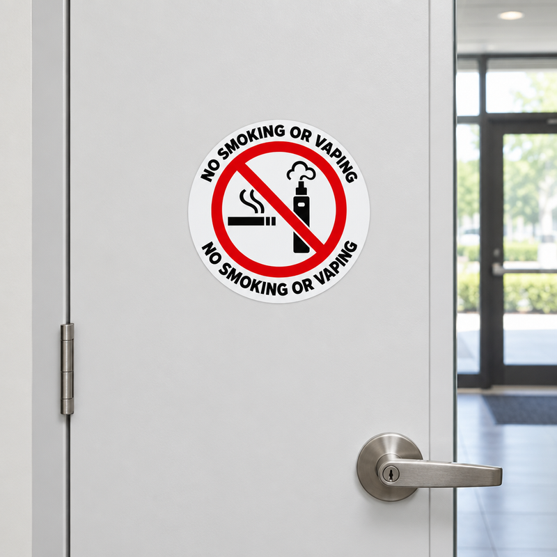 No smoking or vaping sticker on a shared building entrance