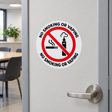 Load image into Gallery viewer, No smoking or vaping sticker on a staff-room door
