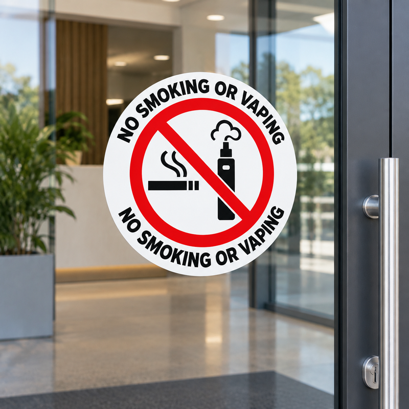 No smoking or vaping sticker on a workplace entrance