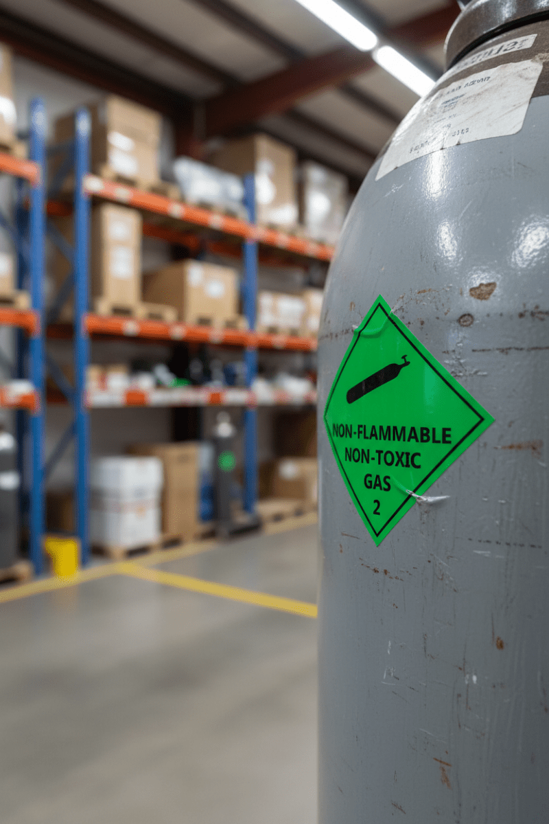non-flammable non-toxic gas 2 decal On industrial gas cylinder