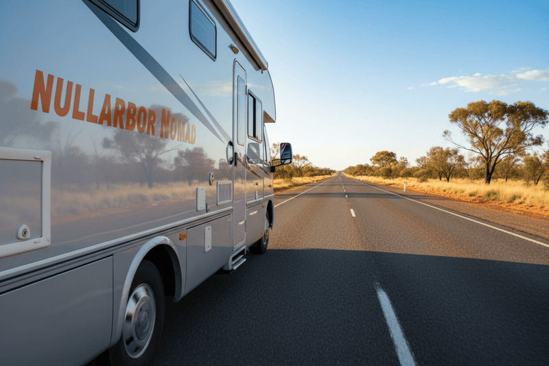 Nullarbor Nomad - silver motorhome orange decal
