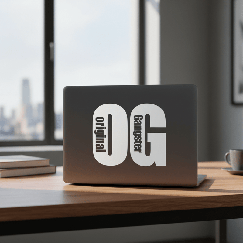 OG Original Gangster sticker on laptop lid