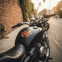 Load image into Gallery viewer, Orange Flower of Life on motorcycle
