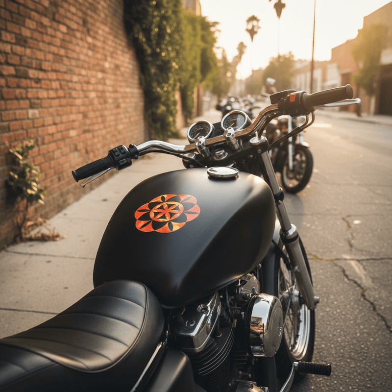 Orange Flower of Life on motorcycle