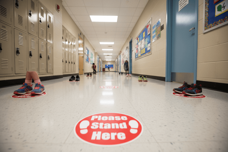 Please Stand Here – School Hallway