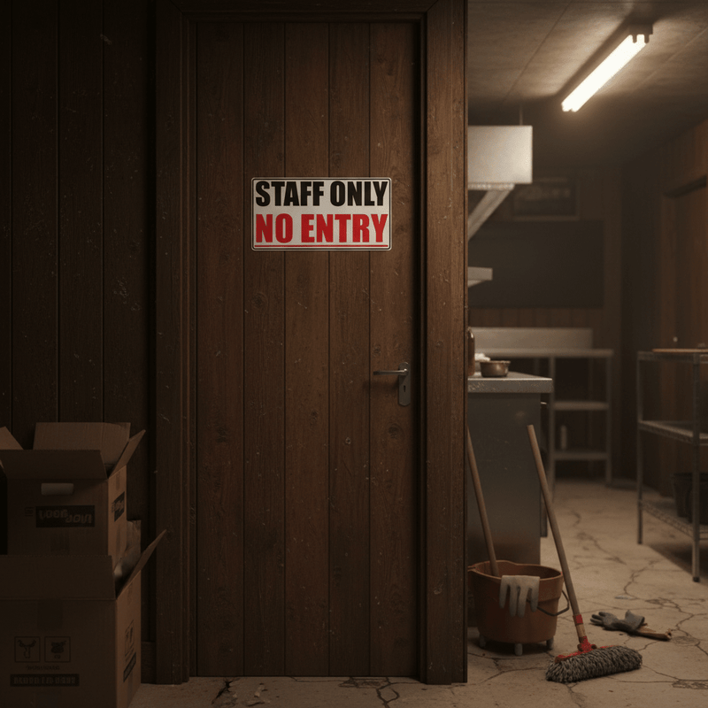Pub back-of-house staff only no entry sticker