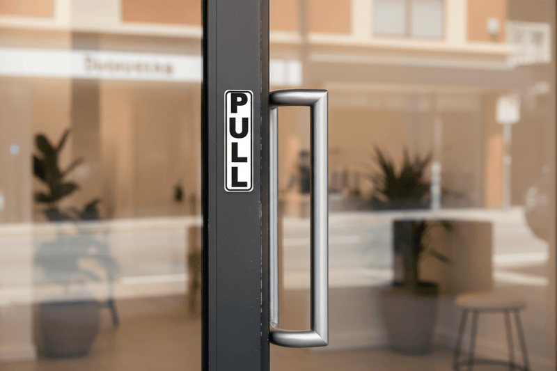 PULL Sign 35x120mm Vertical on Salon