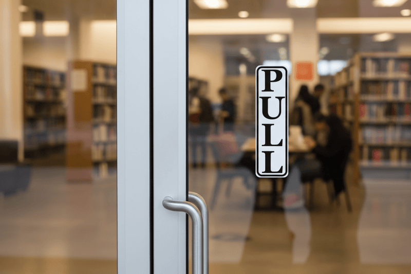 PULL Sign on Bookstore