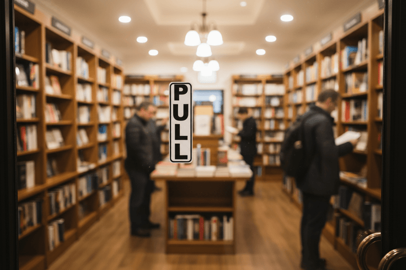 PULL Sign on Bookstore