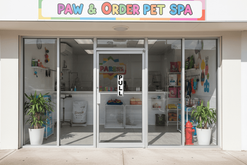 PULL Sign on Pet Store