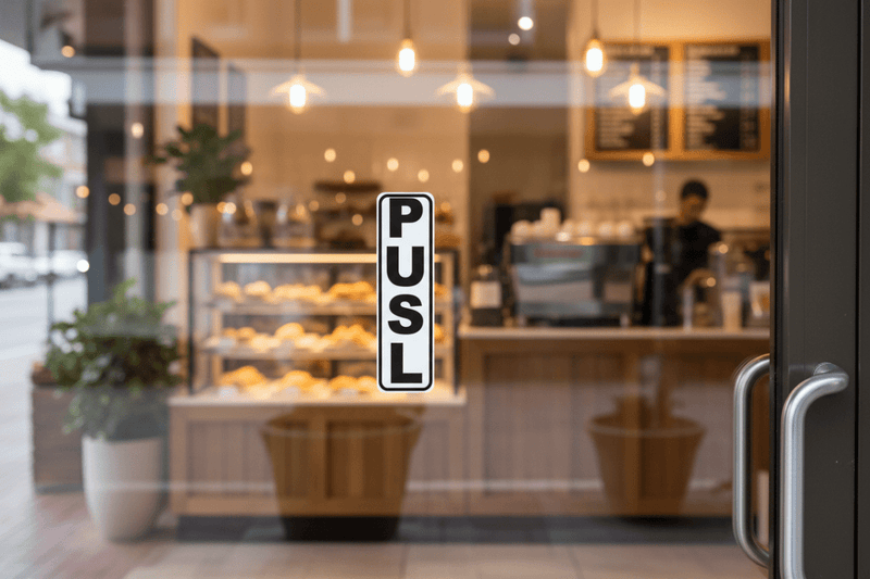 PUSH Sign 35x120mm Vertical on Bakery